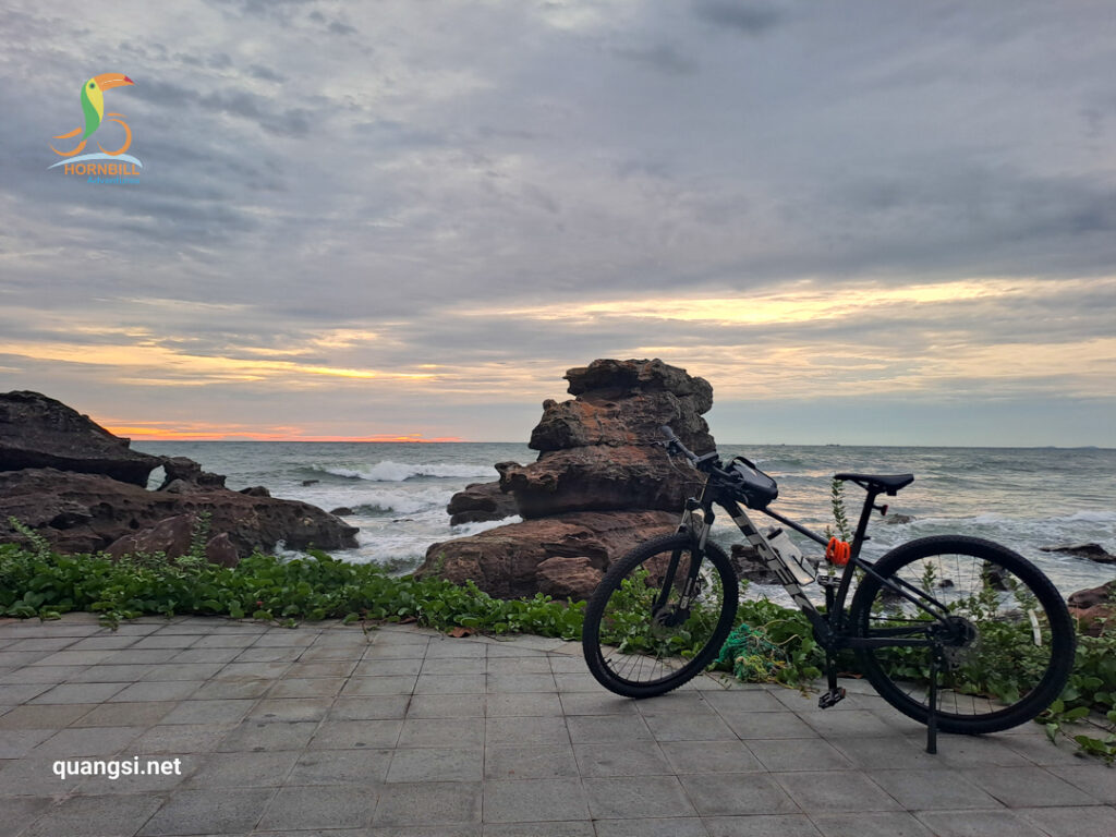 Best Cycling Route for Sunset Views in Phu Quoc Rocks in the front of the temple